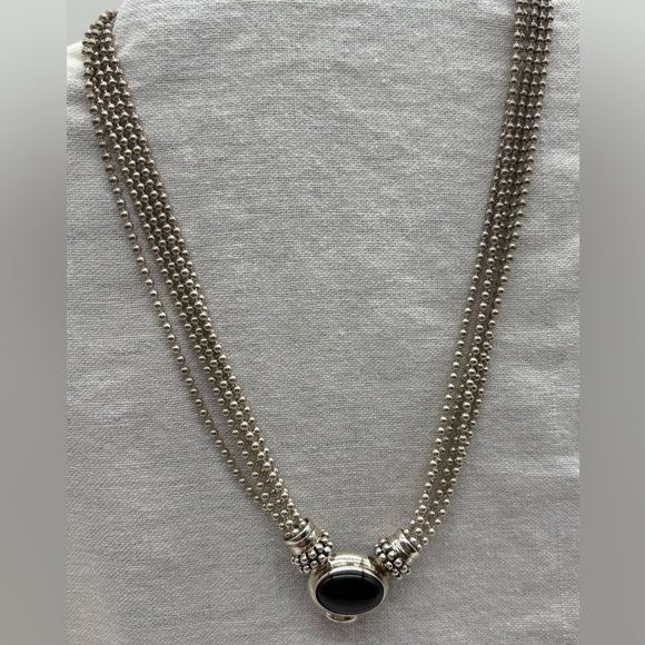 Joseph Esposito Jewelry - Joseph Esposito Sterling Silver Multi-Chain Necklace with Removable Onyx Pendant